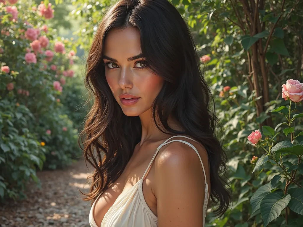 megan fox en un jardin