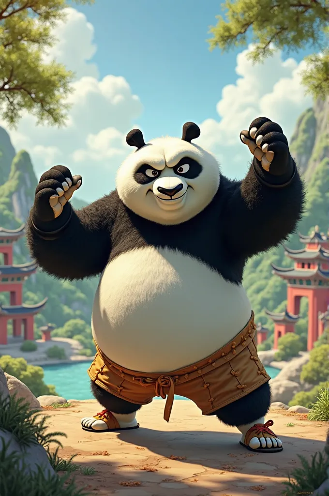 I want a cartoon character called Kung Fu Panda with movements that indicate enthusiasm and strength.