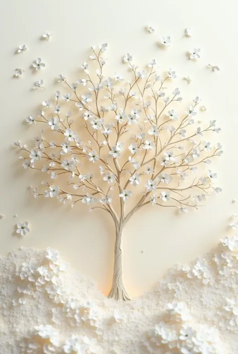 Almond tree in bloom with the paper cut art technique