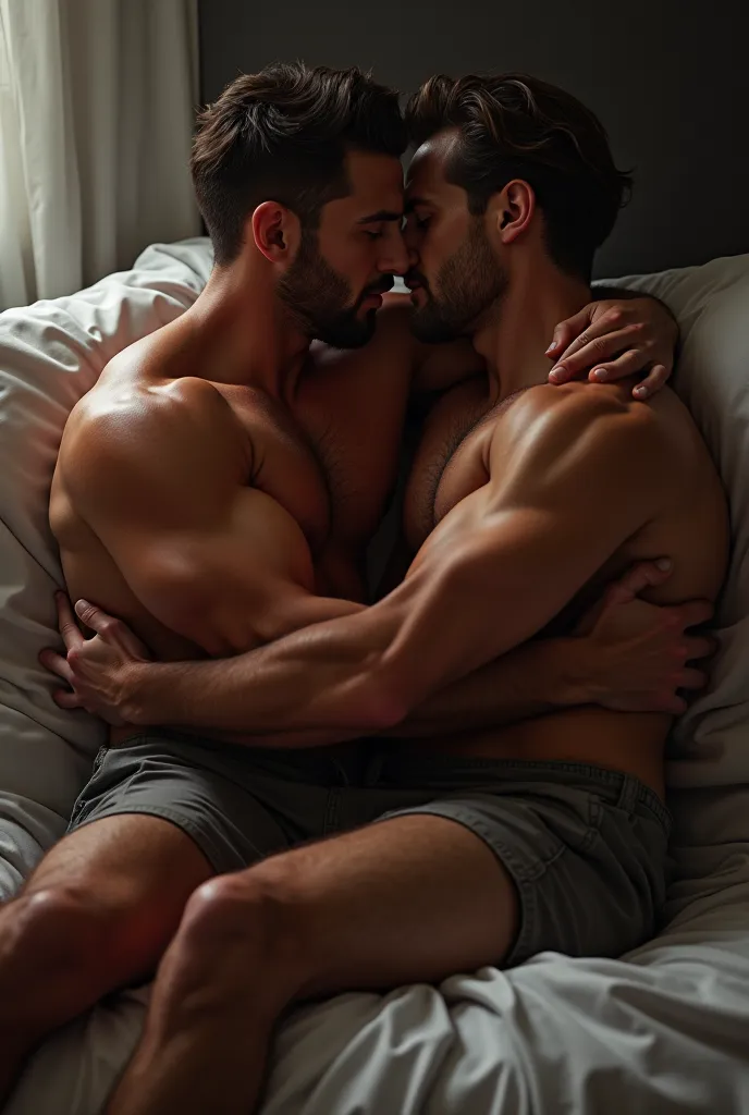 Hunks on bed lip locking 