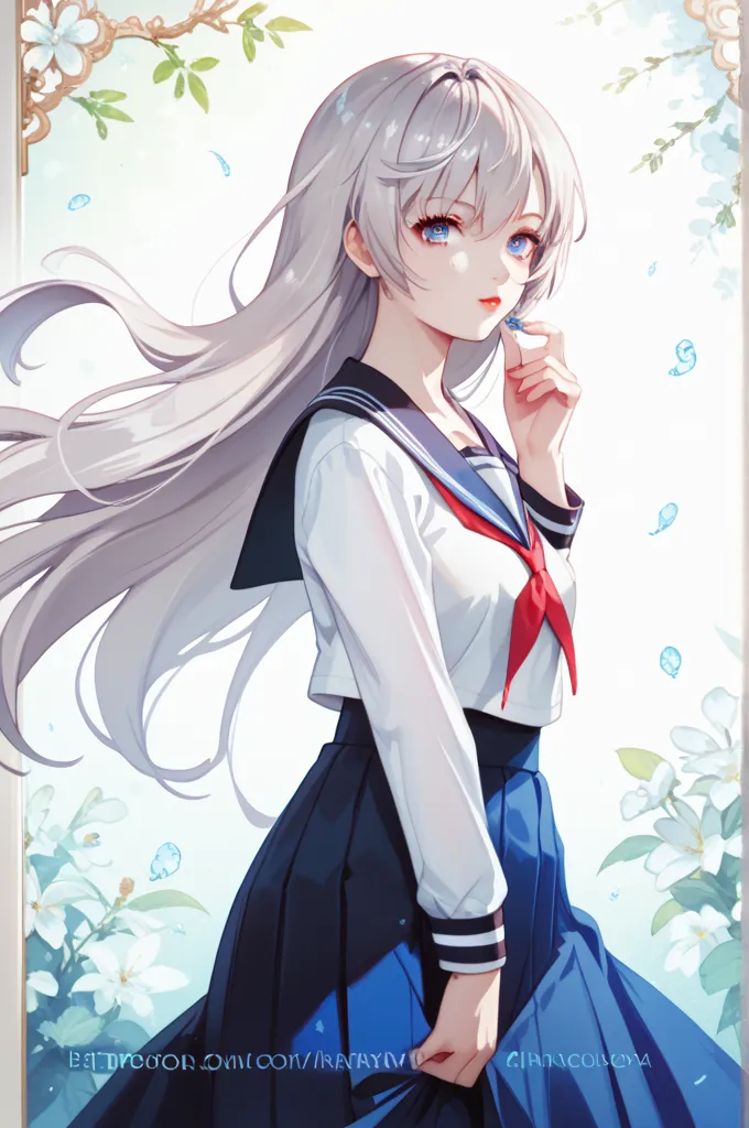 Alya mikhailovna - girl,  7 breast size , silver long hair, blue eyes, in school uniforms, anime, 2D