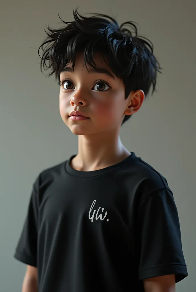 A ager smart boy with name "luv" in her tshirt with black colour theme 