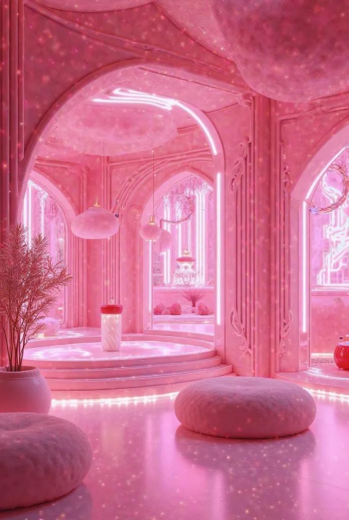 A place with a predominance of pink that resembles the venue designs of the IVe girl group's song Eleven