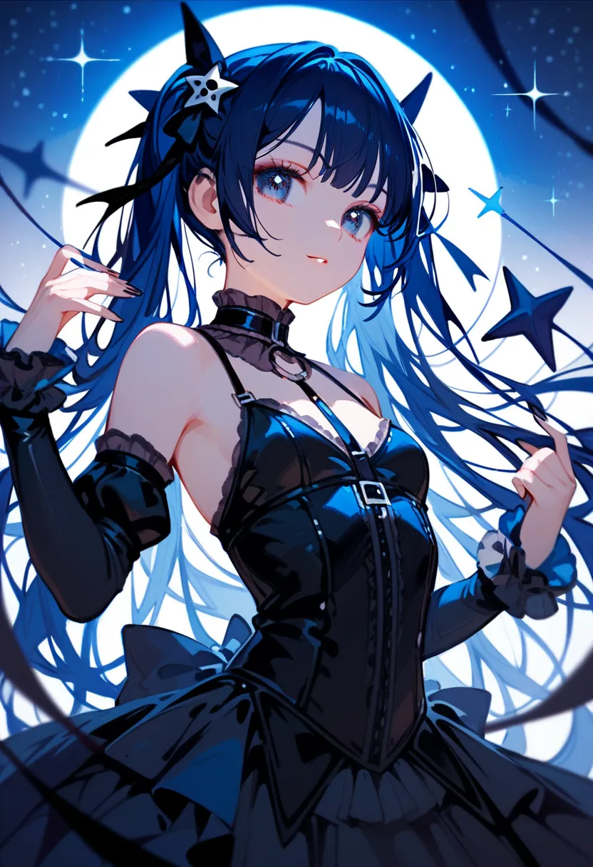 Score_9,Score_8_up,Score_7_up,highest quality,detailed,1 stars Gothic girl,idol,slim,small breasts,(beautiful detailed eyes)posing,universe