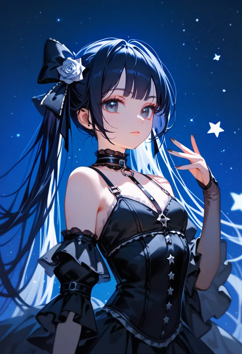 Score_9,Score_8_up,Score_7_up,highest quality,detailed,1 stars Gothic girl,idol,slim,small breasts,(beautiful detailed eyes)posing,universe