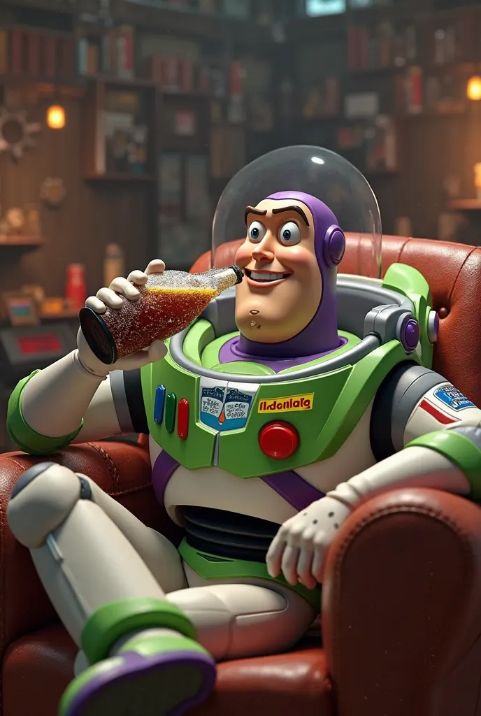 Buzz light year tomando cerveza