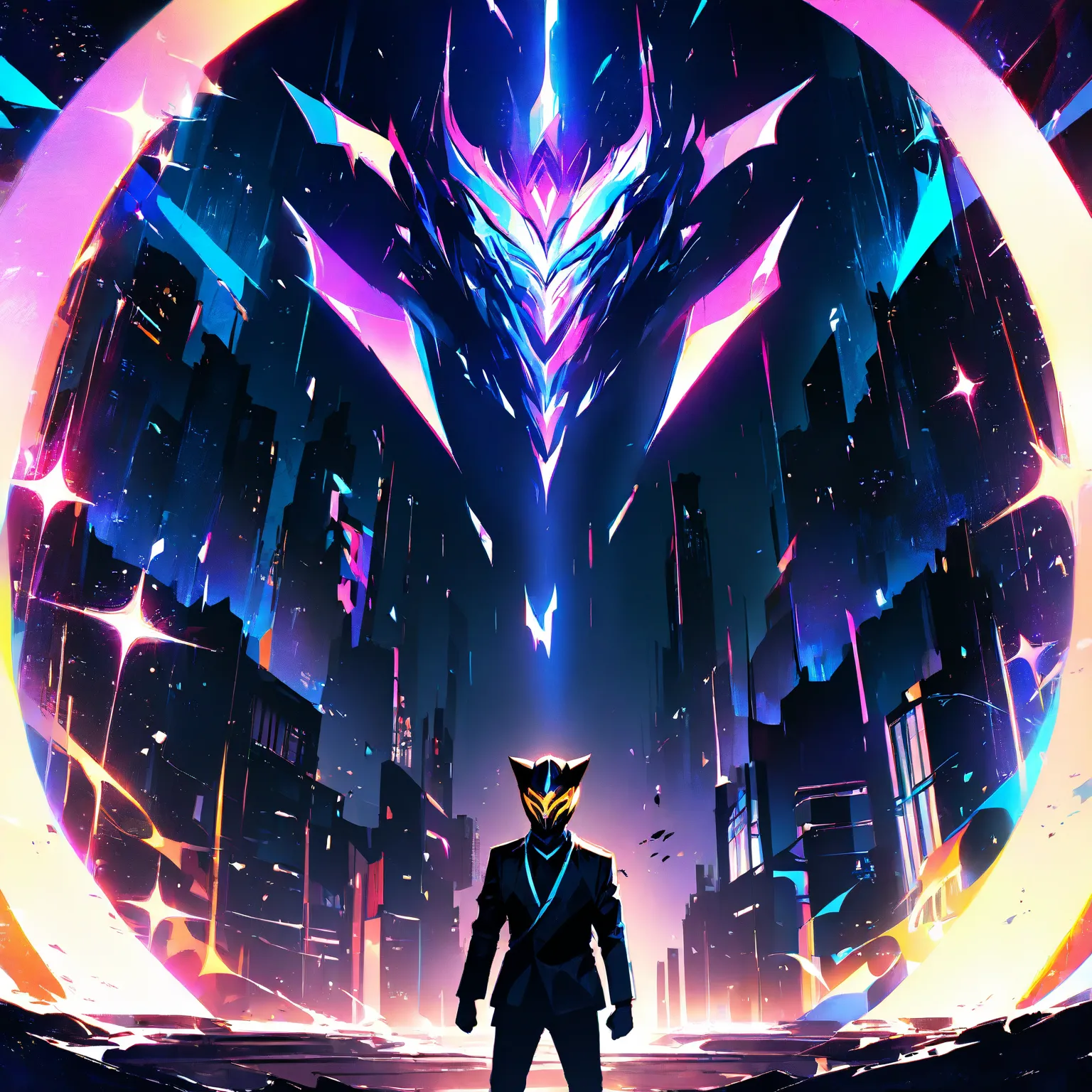 High resolution, environment dark city, Tokusatsu white with cat ears, Pose presentation, dramatic lighting, digital painting, vivid colors, anime atmosphere, fantasy style 