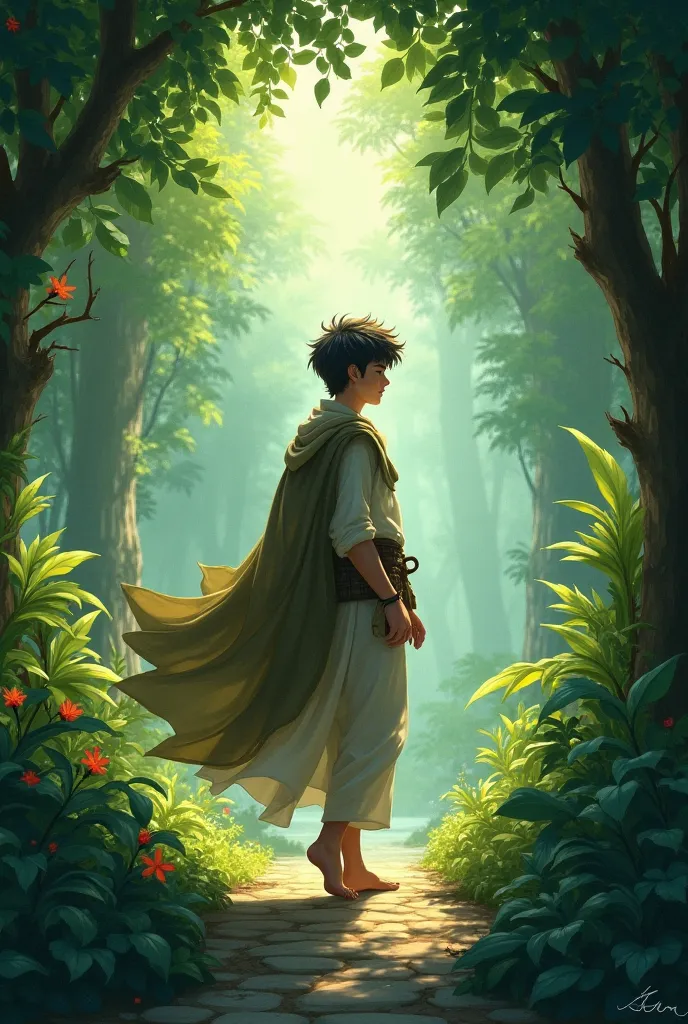 A mysterious young male character who knows the garden, guides and helps.