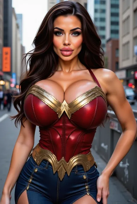 Kim kardashian as sexy wonderwoman in tight Latex corset and tight Latex leggings in The city