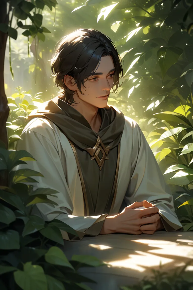 A mysterious young male character who knows the garden, guides and helps.