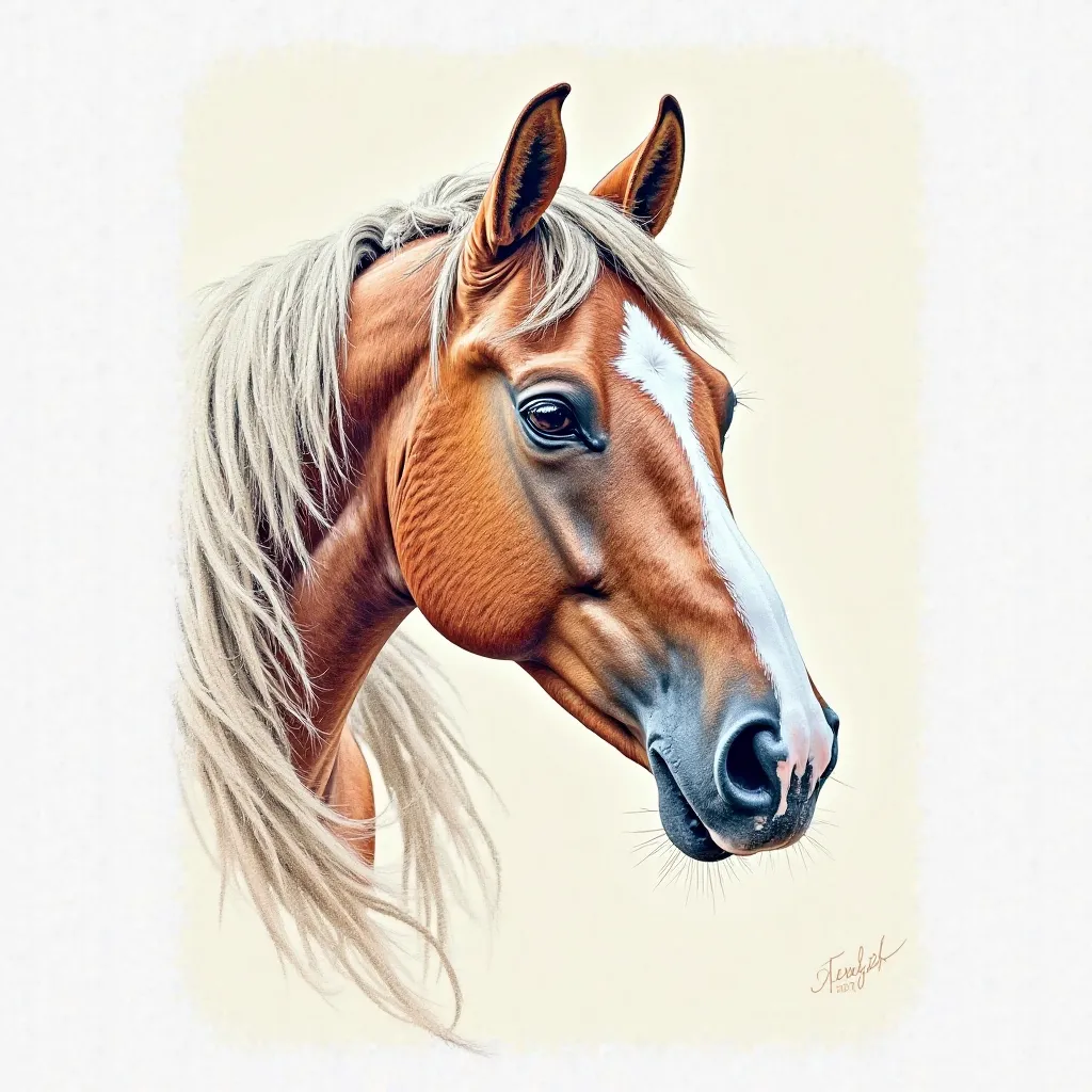 Horse head shot color pencil drawing 