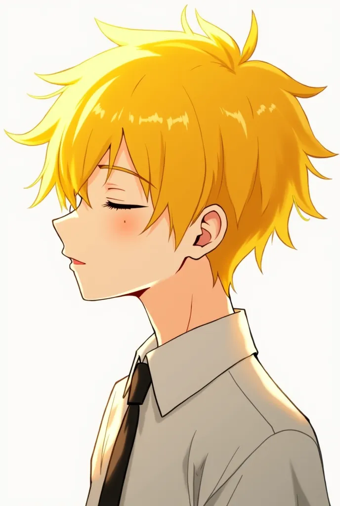 Male anime cartoon yellow hair eyes closed mouth closed white background 