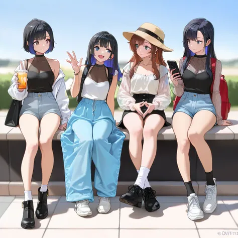 (((Best Quality))), 3 girls, anime characters, fashionable and trendy, outfit designs, diverse outfits, (character design), outfit design, fashion concept art, knit, shirt, shorts, skirt, blouse, halter neck, see-through cleavage, see-through sleeves, jack...