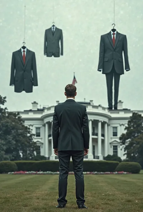 White House,a man without a suit and suits on hangers without people