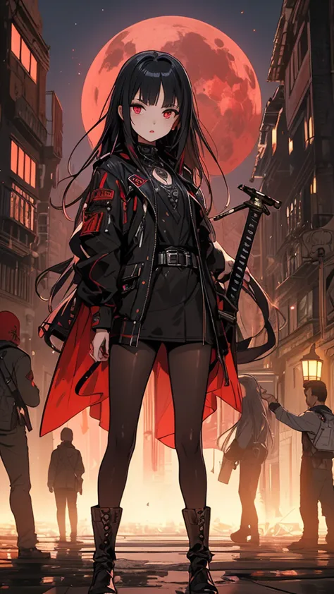 (best image quality),(girl holding a steel sword in her right hand),(girl dressed in dull, shining black iron armor),A girl around ,Petite,Small face,Small chest,Rin々 with dark eyes, black hair,straight long hair,サラサラの black hair, dark eyes, big eyes,Rin々E...