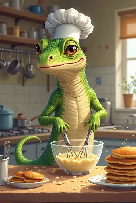 lizard baking pancakes