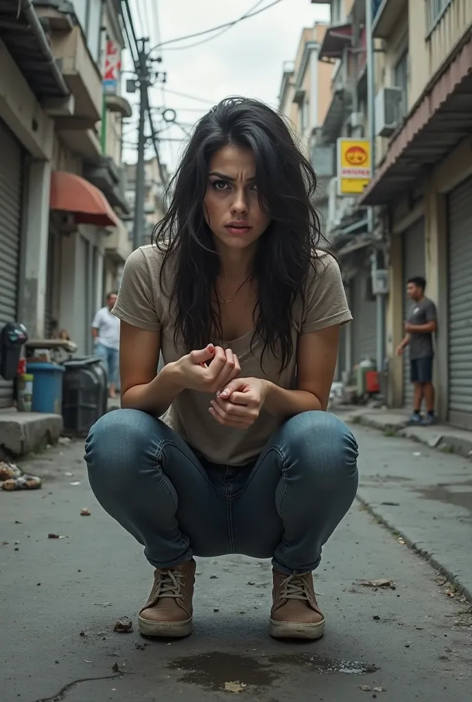 Woman peeing on the street