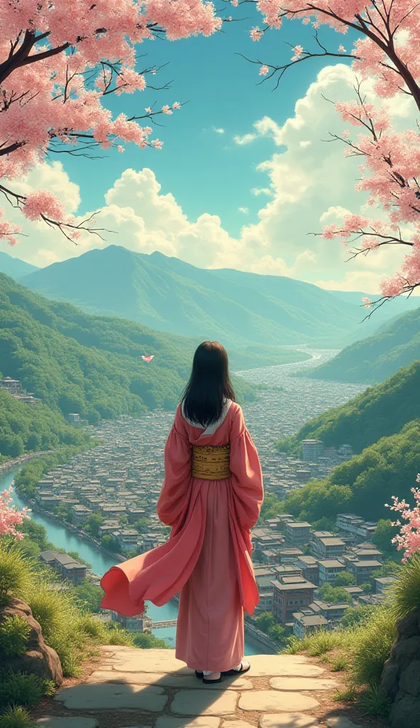 Nausicaa style in the Valley of the Wind　 Taisho Romance　cityscape　 back view