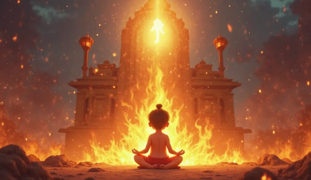 The Divine Victory of Truth – The Essence of Holi

“A cinematic 3D cartoon-style scene symbolizing the deeper meaning of Holi beyond just colors. In the center, a radiant young Prahlad sits in meditation, surrounded by a golden protective aura, untouched b...