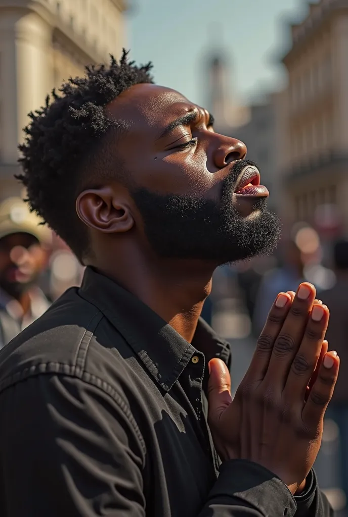 A black man who prays in public with tears 