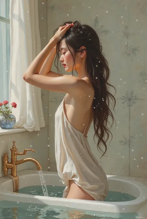 painting the girl washing her hair