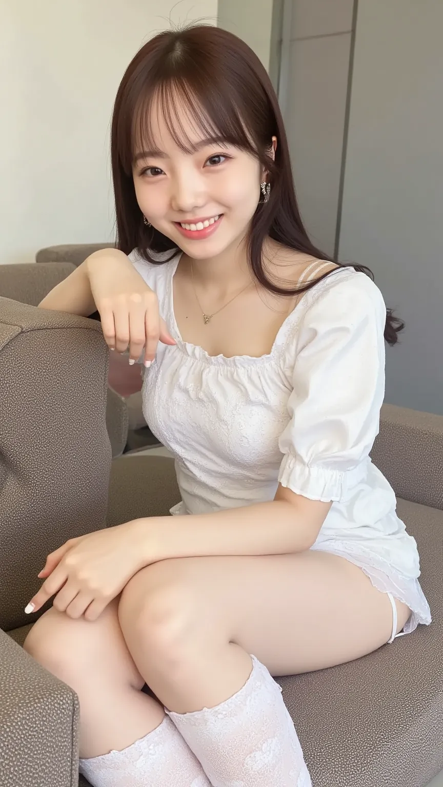 young Japanese female idol, High resolution , Detailed Color, detailed eyes , enchanting eyes,Natural Cosmetics, sweaty all over , The whole body is visible  , Hotel room ,Embarrassed , Showing armpits, beautiful armpits, hands behind head , Whole body ima...