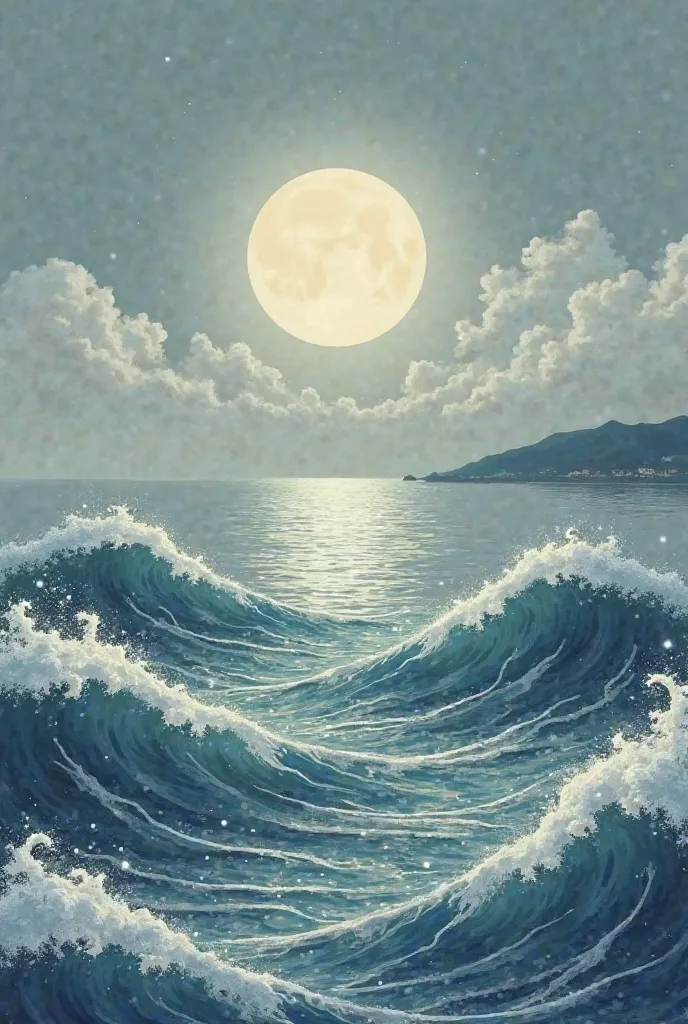 MOON & OCEAN WAVES JAPANESE PRINT