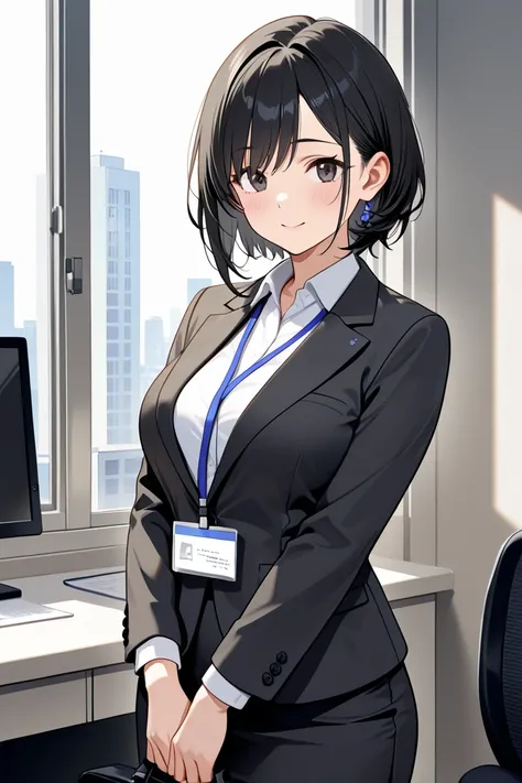 Black-haired office lady with S。