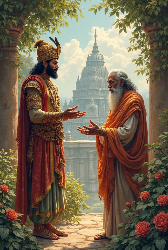 The Indian king receiving blessings from a sage.