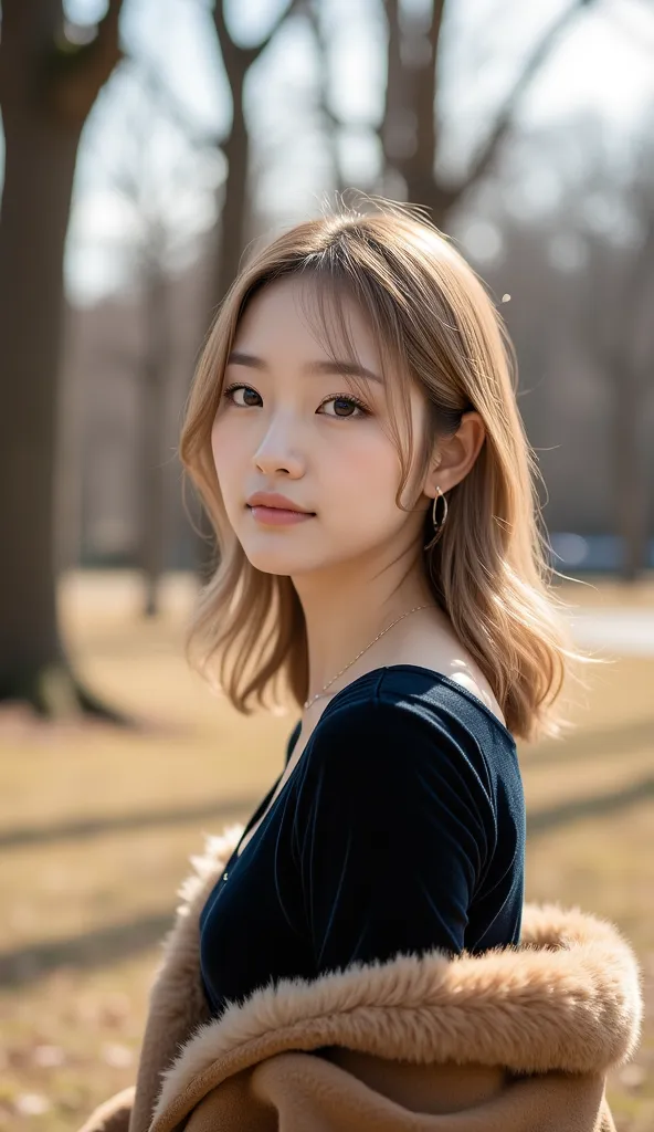 A23-year-old Japanese woman with a well-groomed face and large eyes that are characteristic and very beautiful

masterpiece best quality, photorealistic portrait set in a tranquil park or wooded area during late autumn or early winter. The background featu...