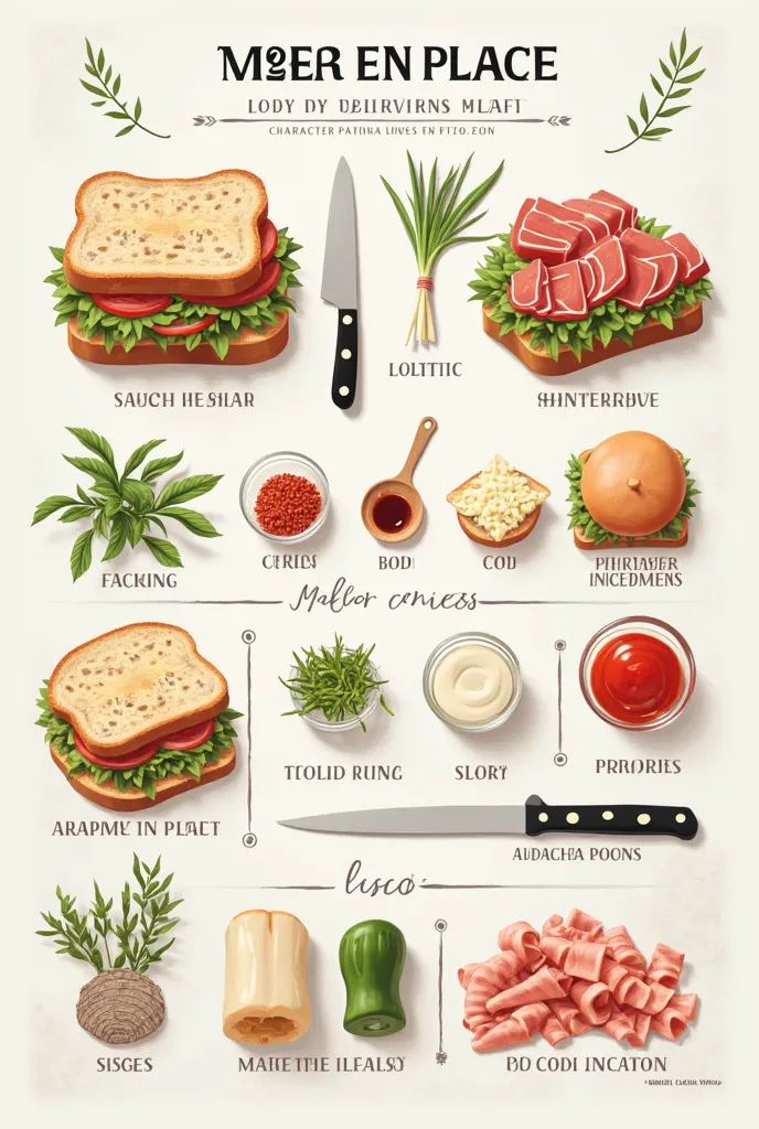 Create a visual poster that outlines the steps of mise en place for the recipe of sandwich