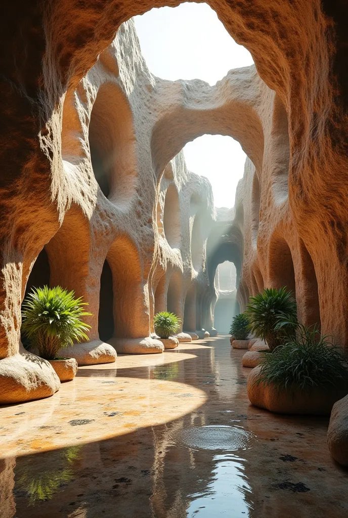 The reflection of the stone age and new life on the interior architecture of the hotel