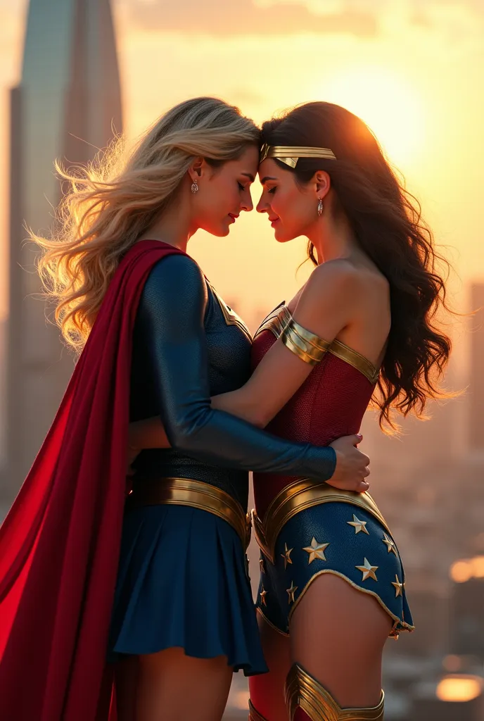 live-action、Supergirl hugging Wonder Woman