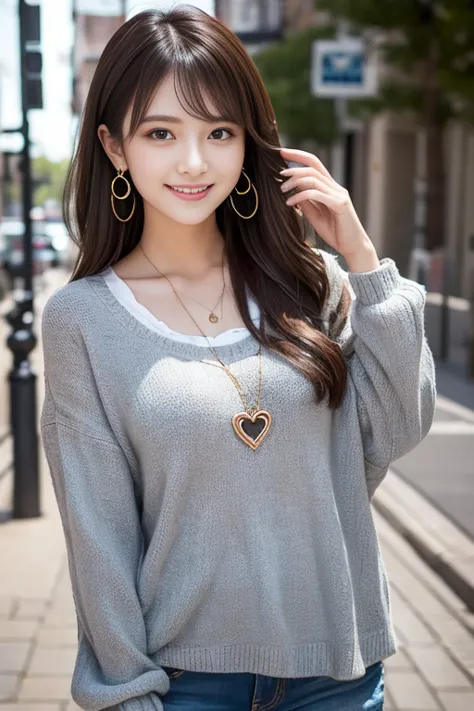 casual fashion , Fashionable and urban attire、 gorgeous outfit ,  ruffled clothes ,  cute woman ,  girl , Hairstyle , grace , clean , （Beautiful atmosphere , dark brown hair , earrings , （ romantic , Mysterious） , be praised ,  original  , dramatic , Artis...