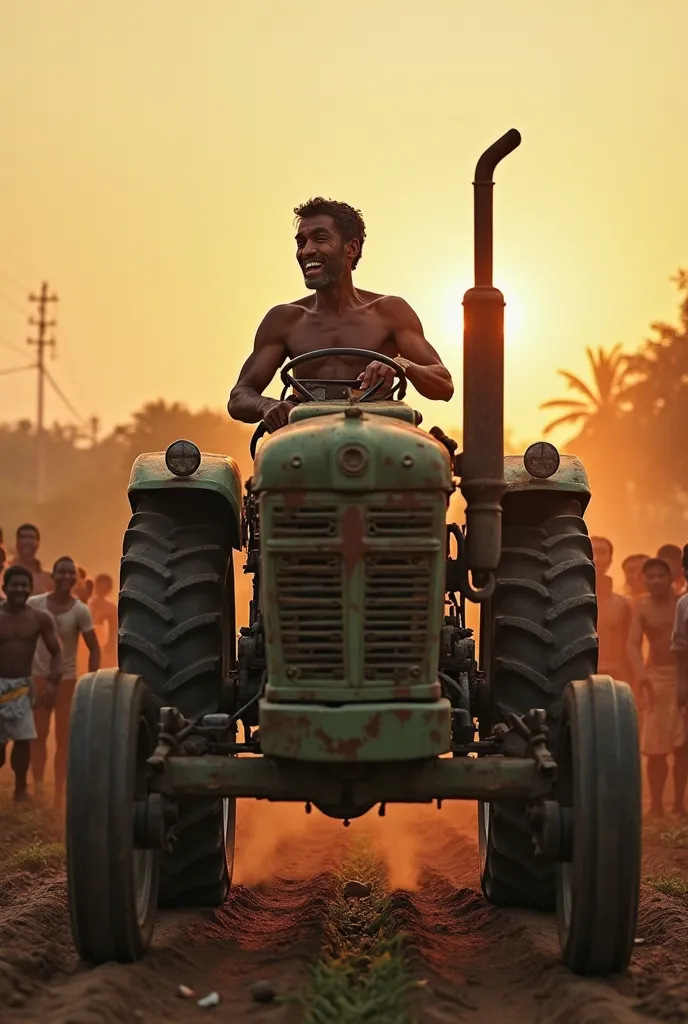 Tractor Runs Again
The tractor starts working again, and Ramu smiles with joy. The villagers watch in surprise and happiness. The sun is setting over the fields, creating a warm and victorious atmosphere.