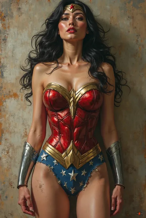  Wonder Woman is Japanese 、very big breasts、Wonder Woman with big breasts and buttocks、gets shot by Red Skull,   She's Knees Down 、A drunken Wonder Woman who twitches and trembles、screams of pain , pulls her head back  