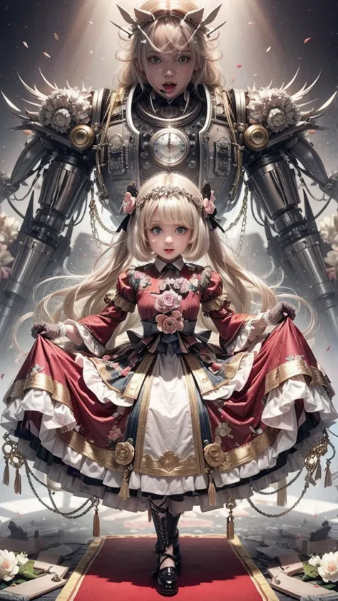 platinum blonde hair、short bob、round face、big eyes、 sagitales、Open Your Mouth and Laugh、 pink、Peach Blossom、Hina Sama 、Doll&#39;s Festival、Princess、classical、 The Tale of Genji 、 12 single、Tiered platform、Red Felt、palace、 Heian period、Space-time、Historic O...