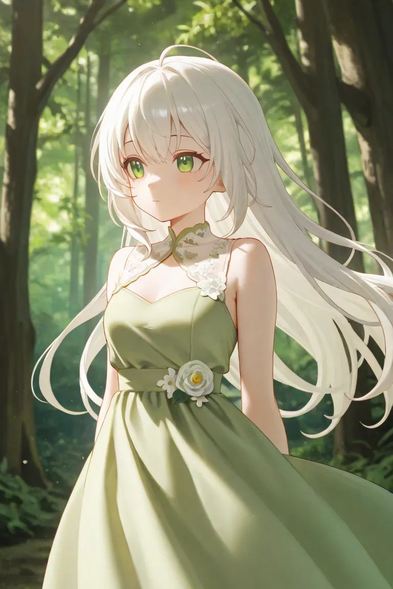 Infj anime woman. With white hair and green clothes