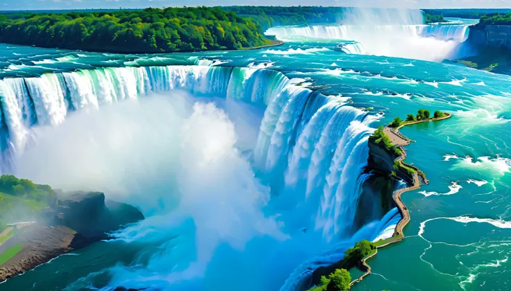 (Best Quality),(masterpiece:1.2),(very well detailed:1.2), super high definition ,RAW color photos,8k, Expansive Landscape Photos ,Spectacular landscapes,realistic pictures,Detailed photos,written,sharp concentration, in the cloud,(Niagara Falls is two-...