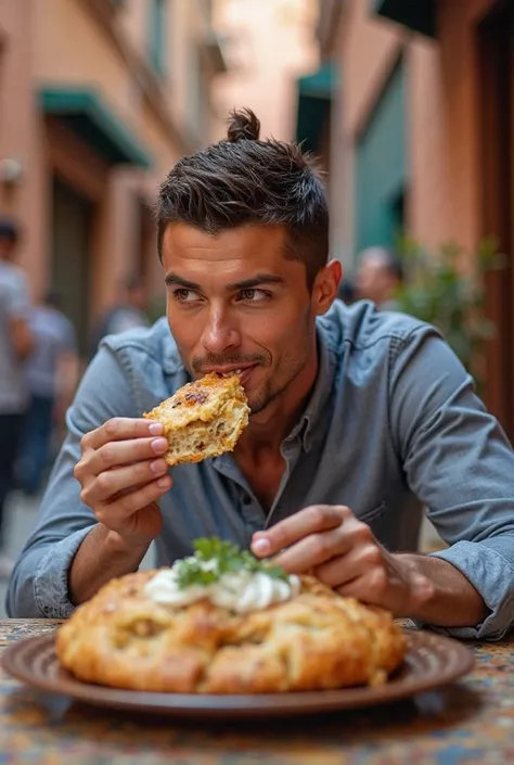 Cristiano eating Bastilla in Marrakech