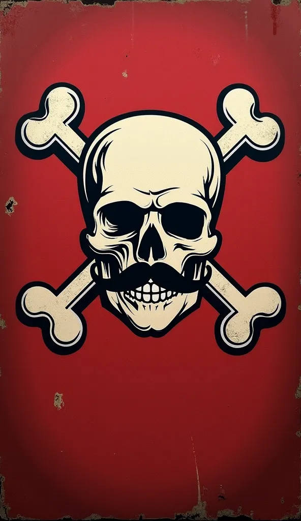 Whitebeard's pirate flag features a stylized skull with a large, curved mustache. Behind the skull is a cross design made of four bone-like shapes extending outward. The overall design is simple yet striking, symbolizing strength and dominance.

