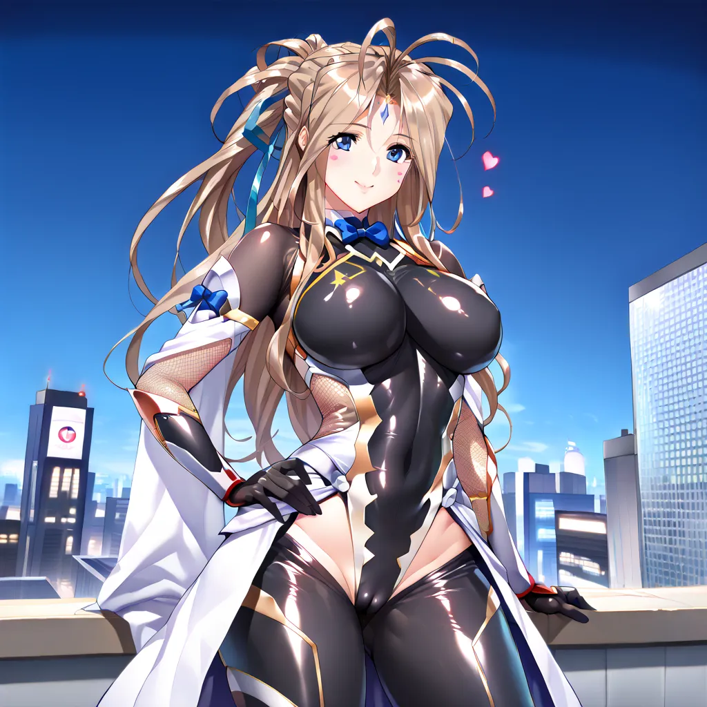 (Masterpiece, Top Quality, Super Detail: 1.5), Super High Quality, Very Beautiful, 8k, Anatomically Correct, Precise, One Woman, Solo, Sexy Adult Woman, MILF, Breasts, Perfect Fingers, Long Ash Blond Hair, High Position Ponytail, Blue Ribbon, Shiny Hair Te...