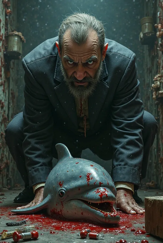 A mobster who drugs himself and eats a dolphin