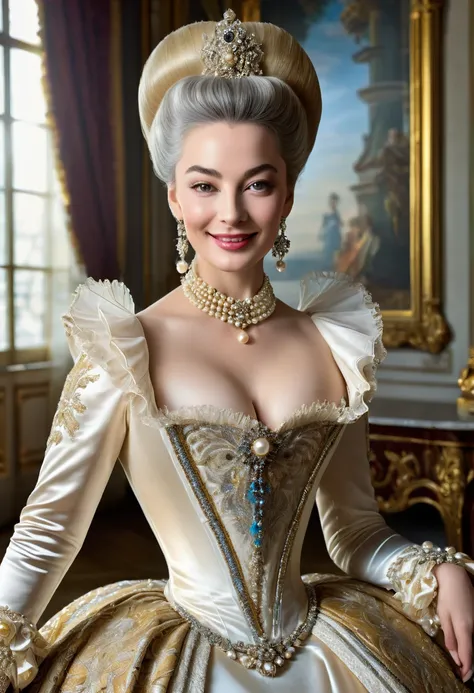 **"An awe-inspiring, hyper-realistic portrait of the celestial and majestic and beautiful and elegant and ethereal Madame de Pompadour, the formidable chief mistress of King Louis XV. She exudes an aura of supreme authority, old-fashioned class, and intoxi...