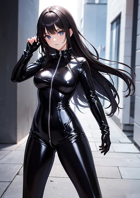 BLACK PVC CATSUIT GIRL