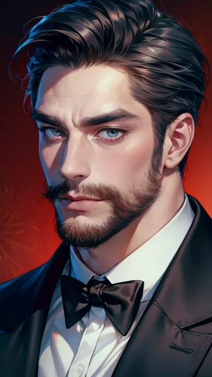 (    best quality,4K,8k,       highres,    masterpiece :1.2),    ultra-detailed    ,(Realistic,photoRealistic,photo-Realistic:1.37),36-year-old man,3 day beard,Beautiful anime,Portraits,strong,masculine,        with black hair  ,sharp jaw,             mesm...