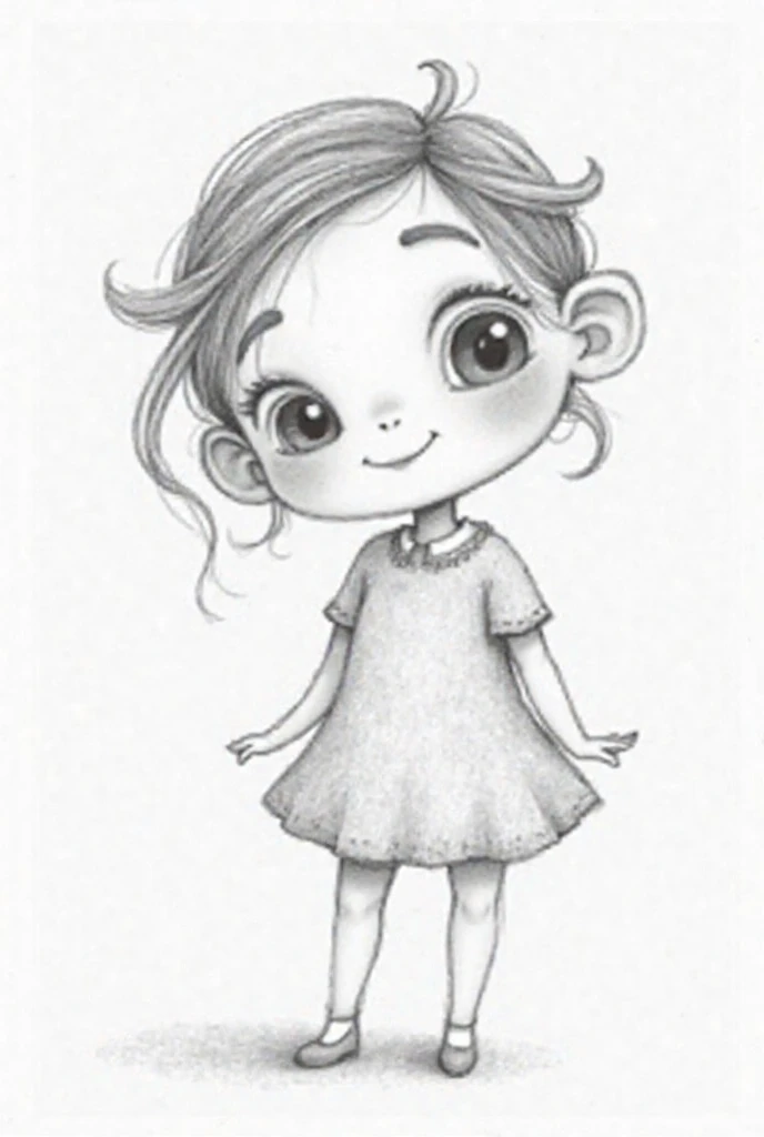 A detailed black and white pencil sketched female  carton like wholesome