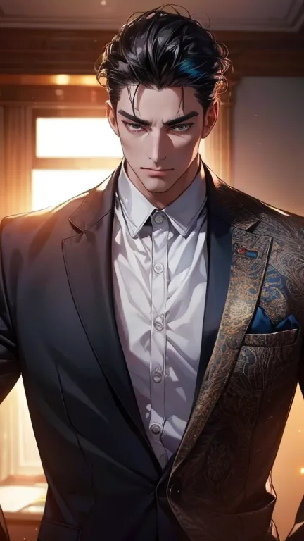 (    best quality,4K,8k,       highres,    masterpiece :1.2),    ultra-detailed    ,(Realistic,photoRealistic,photo-Realistic:1.37),36-year-old man,3 day beard,Beautiful anime,Portraits,strong,masculine,        with black hair  ,sharp jaw,             mesm...