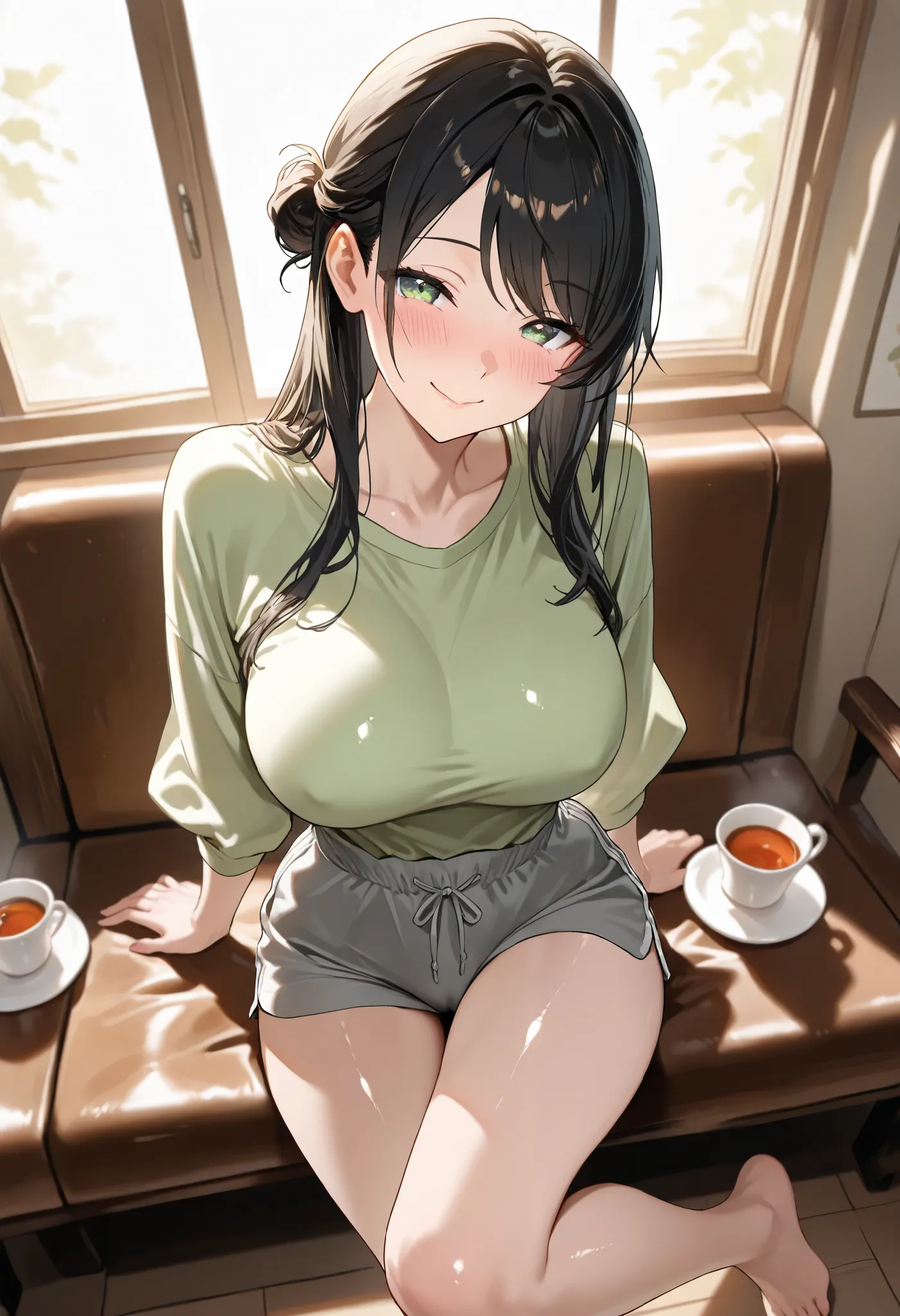 (best quality, masterpiece, ultra detailed, high resolution), Beautiful 8K CG artwork, Enriched photography, anatomically accurate body, depth of field,  1girl, elegant yet sexy girl, (long hair, black straight hair, swept bangs), 
round large breasts, bre...