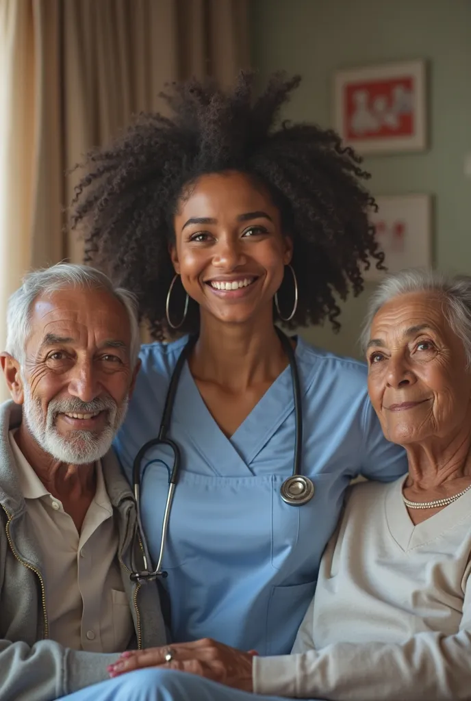 Image of a young black nurse with mom and dad 